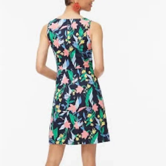 J.Crew Factory Floral Basketweave Square Neck Sheath Dress Navy - Picture 6 of 10